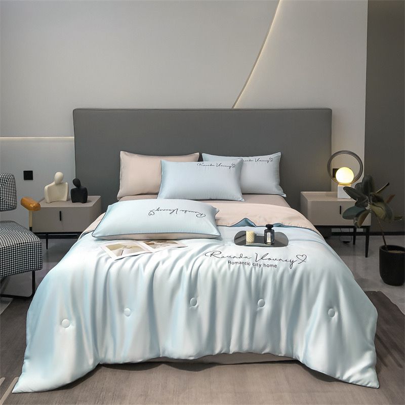 4Pcs Satin Babric | Romantic Love Standard Bedsets Summer Blanket | ID 4PCSROMANLOVE03