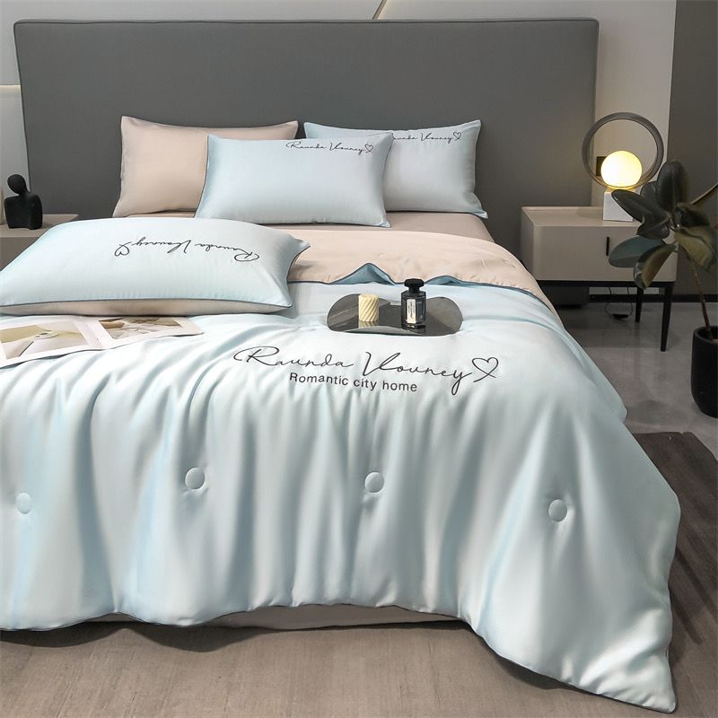 4Pcs Satin Babric | Romantic Love Standard Bedsets Summer Blanket | ID 4PCSROMANLOVE03
