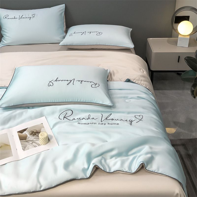 4Pcs Satin Babric | RomanticLove Standard Bedsets Summer Blanket | ID 4PCSSFARBRICROMA003