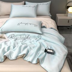 4Pcs Satin Babric | Romantic Love Standard Bedsets Summer Blanket | ID 4PCSROMANLOVE03