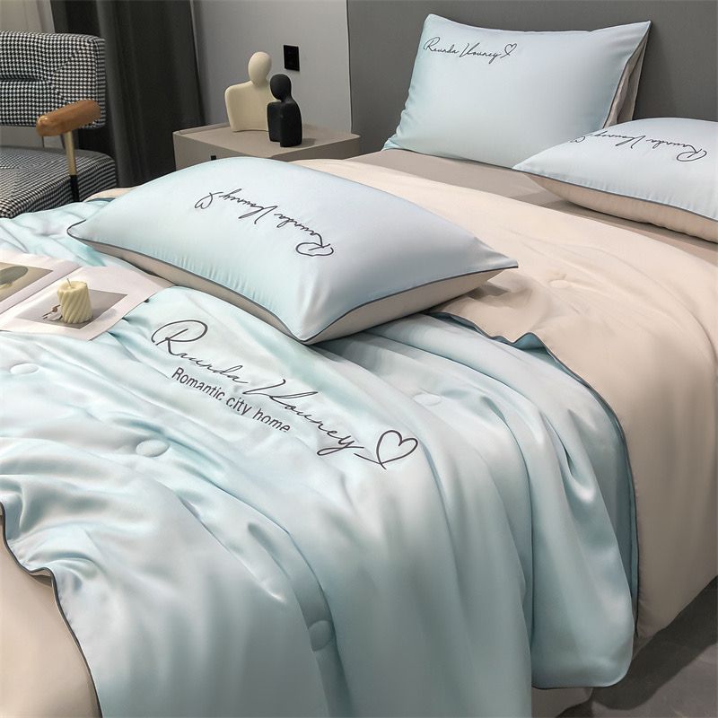 4Pcs Satin Babric | Romantic Love Standard Bedsets Summer Blanket | ID 4PCSROMANLOVE03