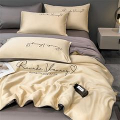 4Pcs Satin Babric | Romantic Love Standard Bedsets Summer Blanket | ID 4PCSROMANLOVE04