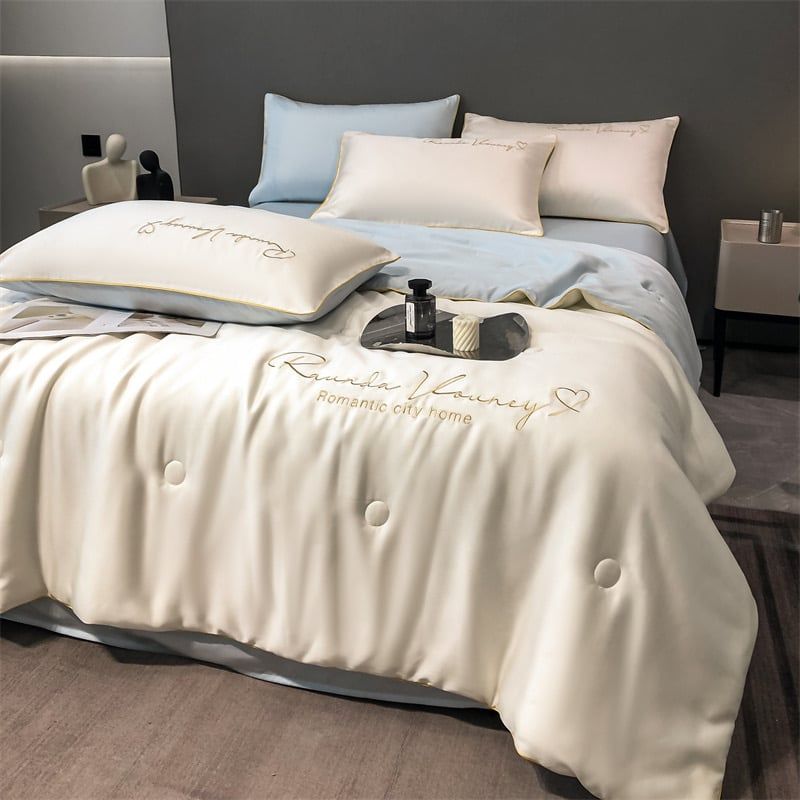 4Pcs Satin Babric | Romantic Love Standard Bedsets Summer Blanket | ID 4PCSROMANLOVE05