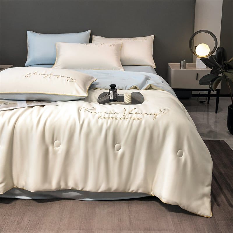 4Pcs Satin Babric | Romantic Love Standard Bedsets Summer Blanket | ID 4PCSROMANLOVE05