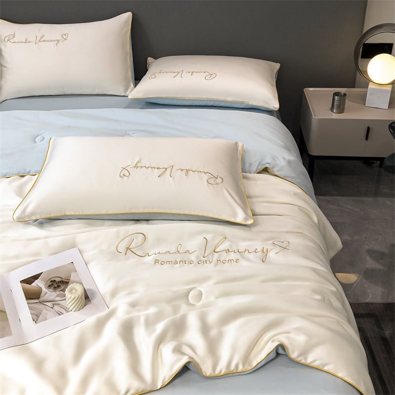 4Pcs Satin Babric | Romantic Love Standard Bedsets Summer Blanket | ID 4PCSROMANLOVE05