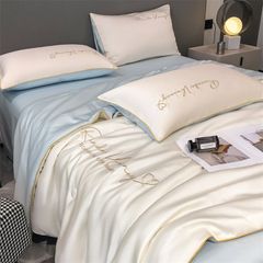 4Pcs Satin Babric | Romantic Love Standard Bedsets Summer Blanket | ID 4PCSROMANLOVE05
