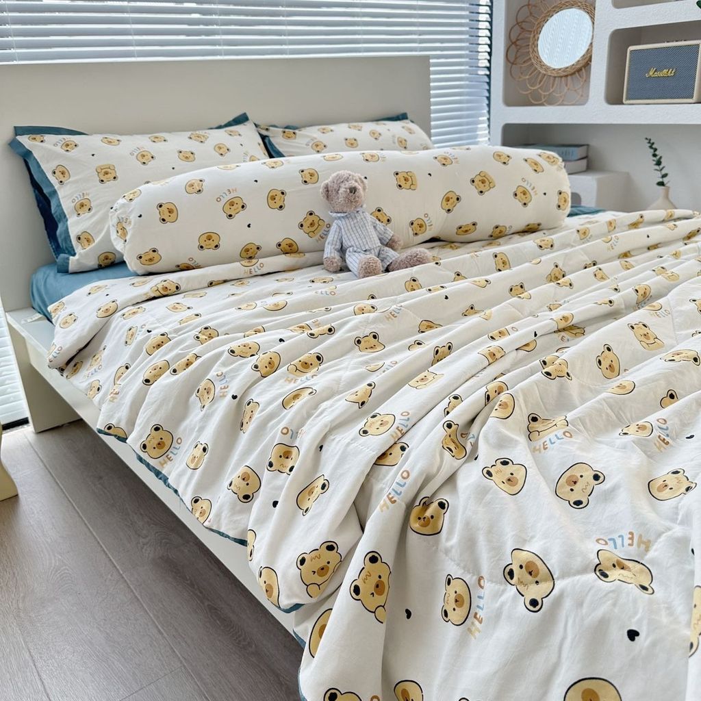 Bộ Chăn Ga Cotton Linen Dành cho bé Hoạ tiết Gấu BEAR tiny vàng ngộ nghĩnh của MARK HOME