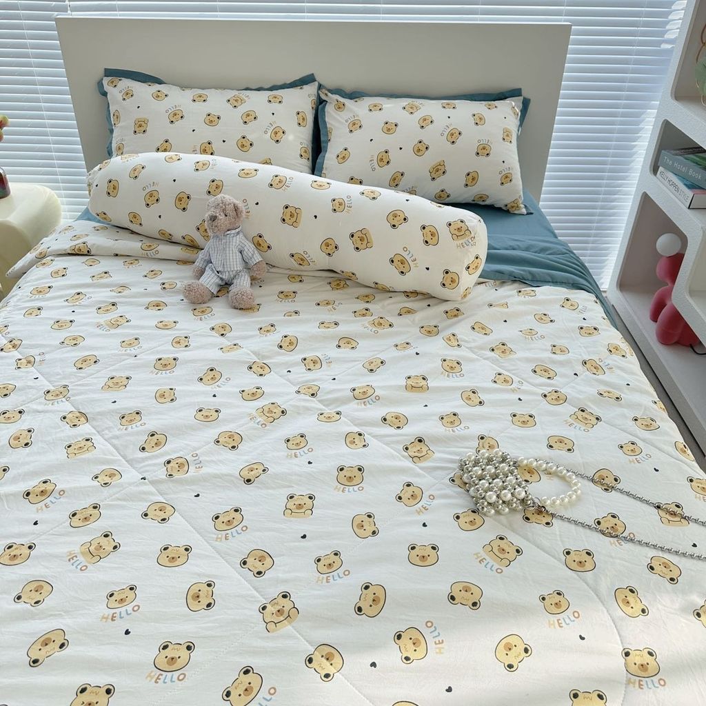 Bộ Chăn Ga Cotton Linen Dành cho bé Hoạ tiết Gấu BEAR tiny vàng ngộ nghĩnh của MARK HOME