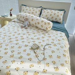 Bộ Chăn Ga Cotton Linen Dành cho bé Hoạ tiết Gấu BEAR tiny vàng ngộ nghĩnh của MARK HOME