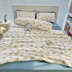 Bộ Chăn Ga Cotton Linen Dành cho bé Hoạ tiết Gấu BEAR tiny vàng ngộ nghĩnh của MARK HOME