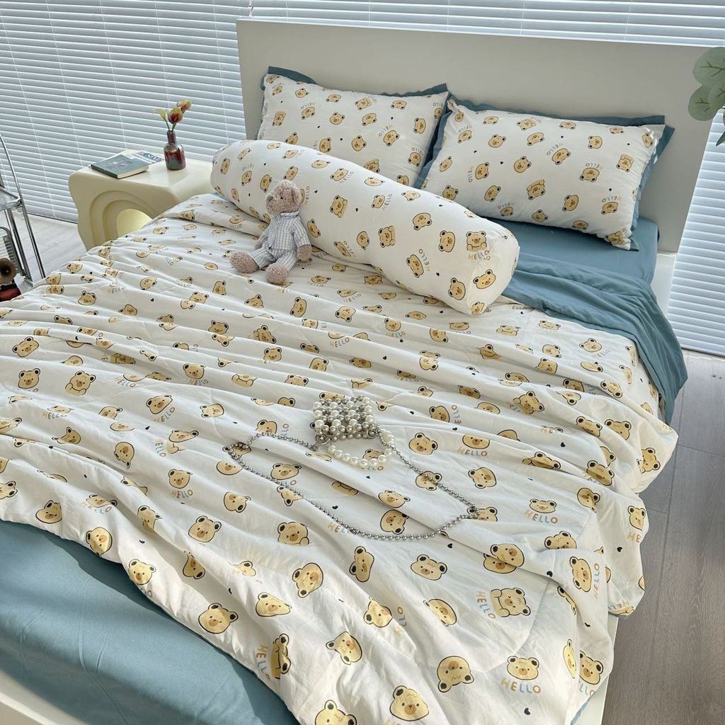 Bộ Chăn Ga Cotton Linen Dành cho bé Hoạ tiết Gấu BEAR tiny vàng ngộ nghĩnh của MARK HOME