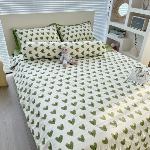 Bộ Chăn Ga Cotton Linen MARK HOME tim xanh Green Heart