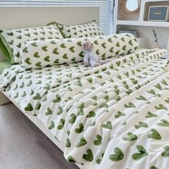 Bộ Chăn Ga Cotton Linen MARK HOME tim xanh Green Heart