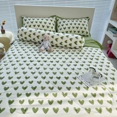 Bộ Chăn Ga Cotton Linen MARK HOME tim xanh Green Heart
