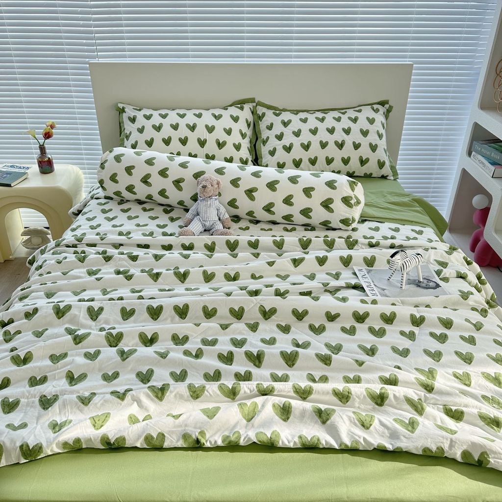 Bộ Chăn Ga Cotton Linen MARK HOME tim xanh Green Heart