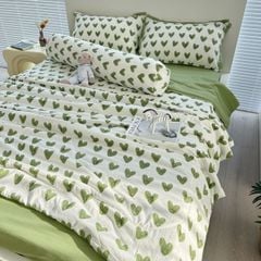 Bộ Chăn Ga Cotton Linen MARK HOME tim xanh Green Heart