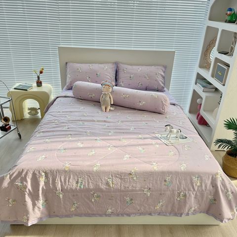 Bộ Chăn Ga Cotton Linen MARK HOME thỏ tím Funny