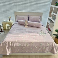 Bộ Chăn Ga Cotton Linen MARK HOME thỏ tím Funny