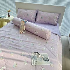 Bộ Chăn Ga Cotton Linen MARK HOME thỏ tím Funny