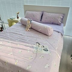 Bộ Chăn Ga Cotton Linen MARK HOME thỏ tím Funny