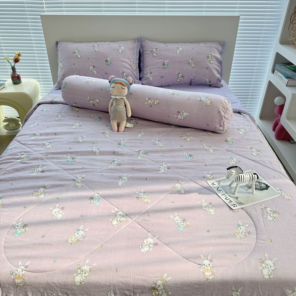 Bộ Chăn Ga Cotton Linen MARK HOME thỏ tím Funny