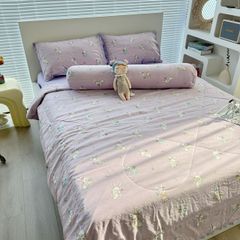 Bộ Chăn Ga Cotton Linen MARK HOME thỏ tím Funny