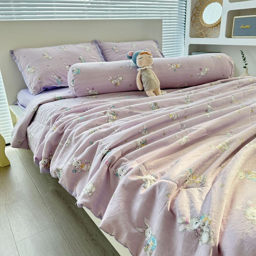 Bộ Chăn Ga Cotton Linen MARK HOME thỏ tím Funny