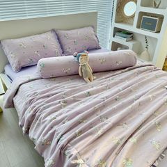 Bộ Chăn Ga Cotton Linen MARK HOME thỏ tím Funny