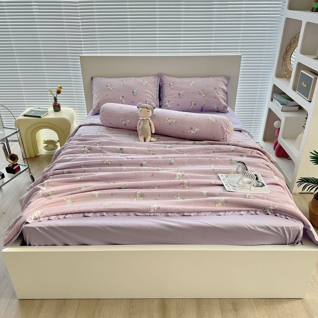 Bộ Chăn Ga Cotton Linen MARK HOME thỏ tím Funny