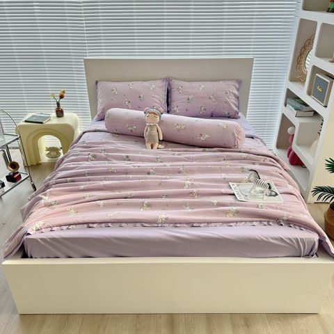Bộ Chăn Ga Cotton Linen MARK HOME thỏ tím Funny