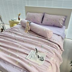 Bộ Chăn Ga Cotton Linen MARK HOME thỏ tím Funny