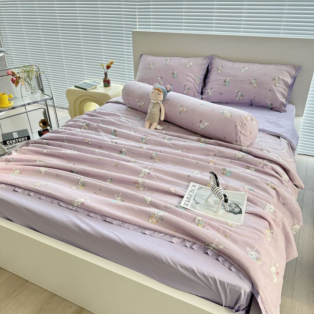 Bộ Chăn Ga Cotton Linen MARK HOME thỏ tím Funny