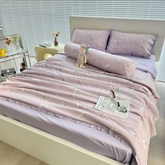 Bộ Chăn Ga Cotton Linen MARK HOME thỏ tím Funny