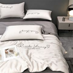 4Pcs Satin Babric | Romantic Love Standard Bedsets Summer Blanket | ID 4PCSROMANLOVE08
