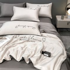 4Pcs Satin Babric | Romantic Love Standard Bedsets Summer Blanket | ID 4PCSROMANLOVE08