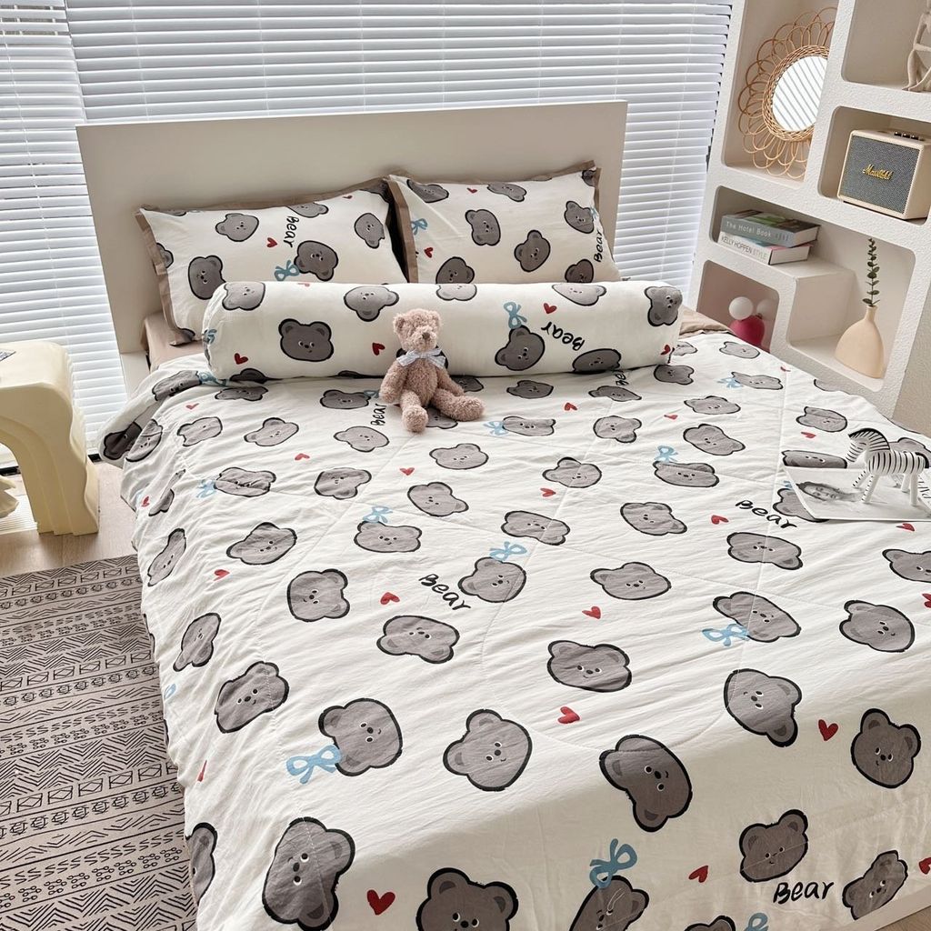Bộ Chăn Ga Cotton Linen Dành cho bé Hoạ tiết Gấu BEAR đáng yêu