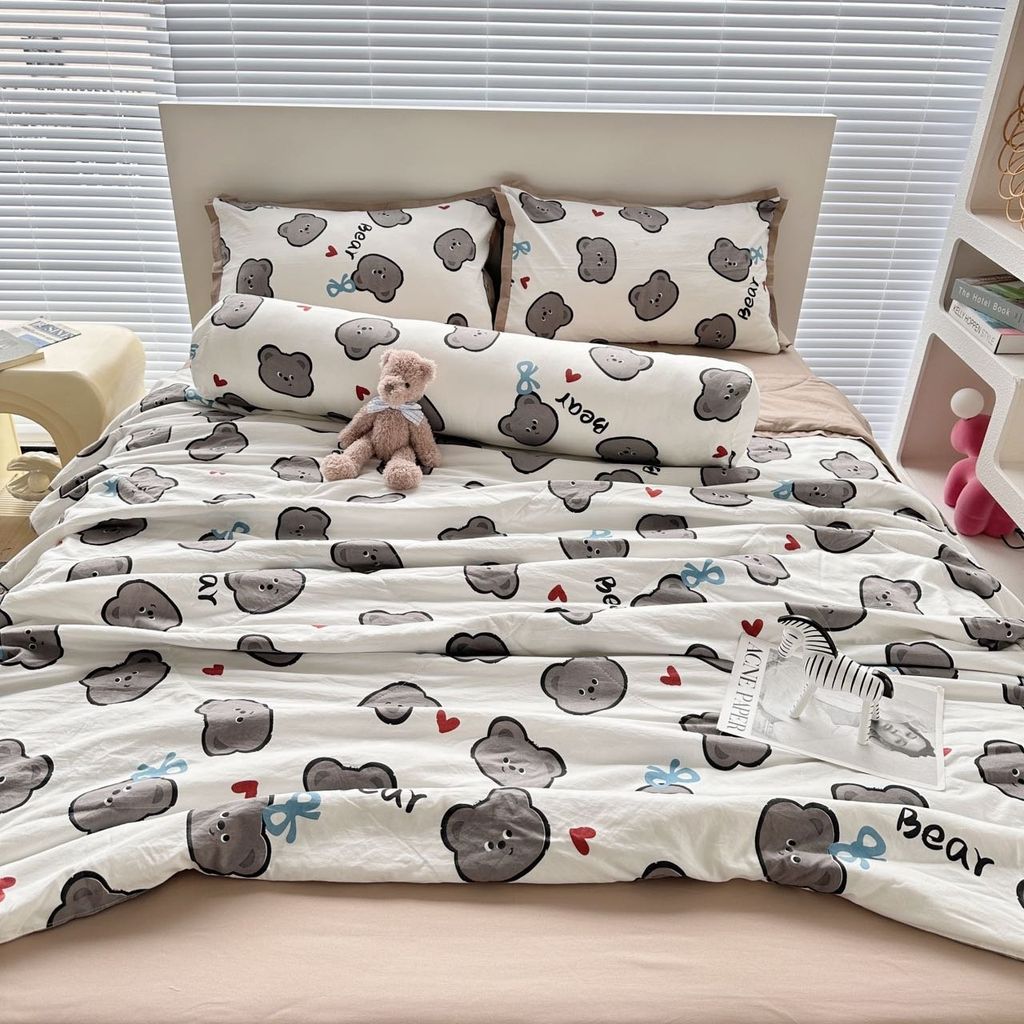 Bộ Chăn Ga Cotton Linen Dành cho bé Hoạ tiết Gấu BEAR đáng yêu