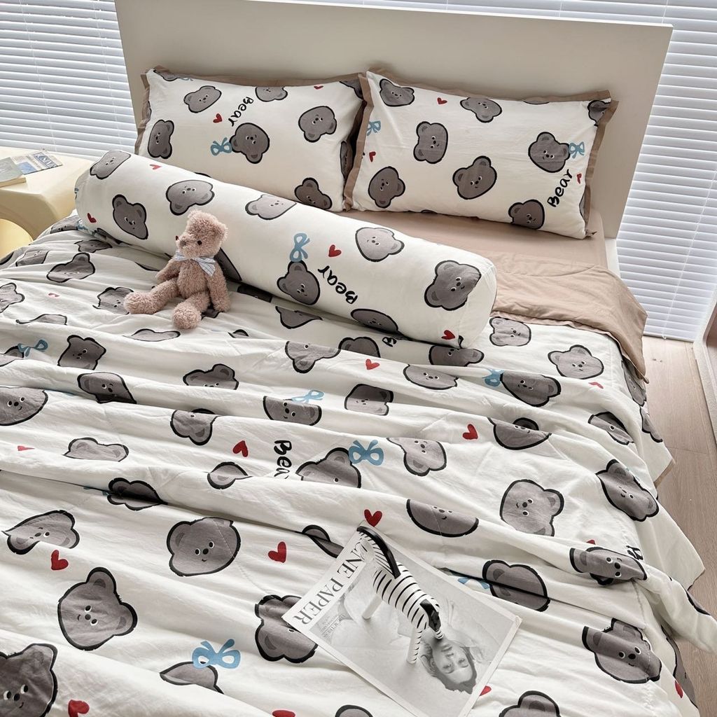 Bộ Chăn Ga Cotton Linen Dành cho bé Hoạ tiết Gấu BEAR đáng yêu