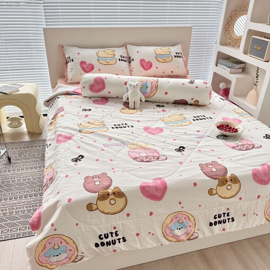 Bộ Chăn Ga Cotton Linen MARK HOME Bánh Ngọt Donuts