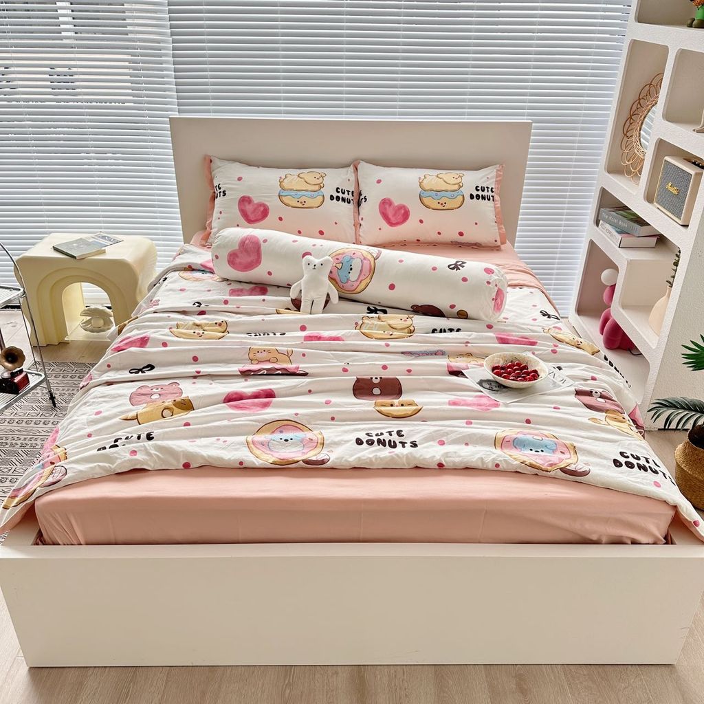 Bộ Chăn Ga Cotton Linen MARK HOME Bánh Ngọt Donuts