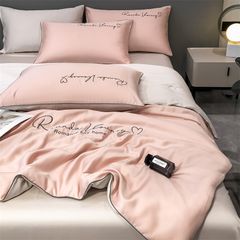 4Pcs Satin Babric | Romantic Love Standard Bedsets Summer Blanket | ID 4PCSROMANLOVE09