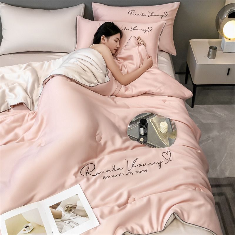 4Pcs Satin Babric | Romantic Love Standard Bedsets Summer Blanket | ID 4PCSROMANLOVE09