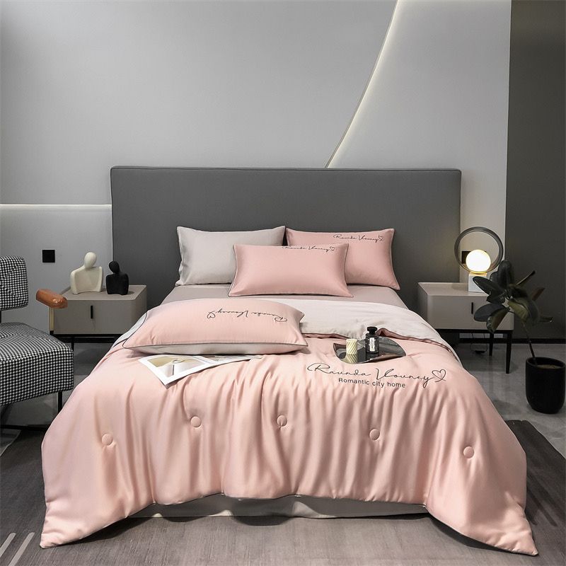 4Pcs Satin Babric | Romantic Love Standard Bedsets Summer Blanket | ID 4PCSROMANLOVE09