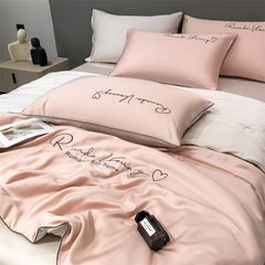 4Pcs Satin Babric | Romantic Love Standard Bedsets Summer Blanket | ID 4PCSROMANLOVE09