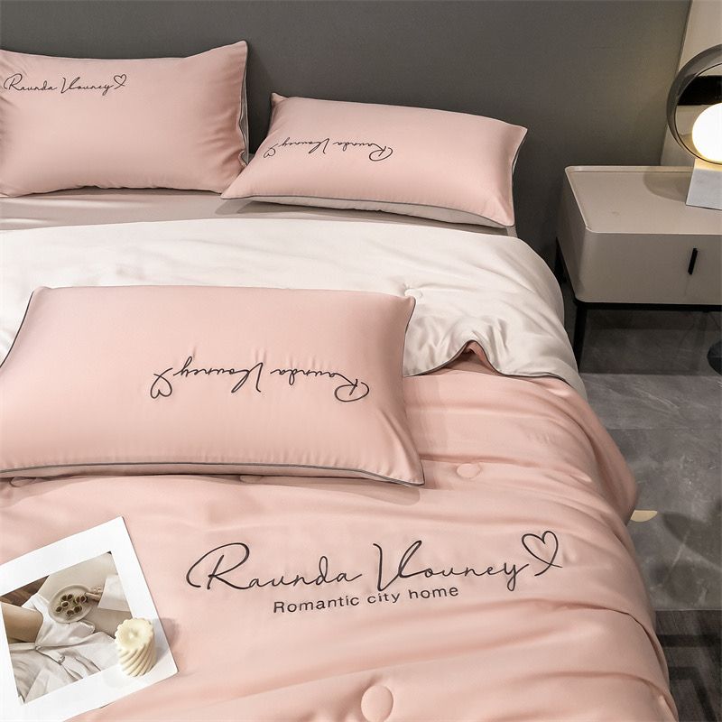 4Pcs Satin Babric | Romantic Love Standard Bedsets Summer Blanket | ID 4PCSROMANLOVE09