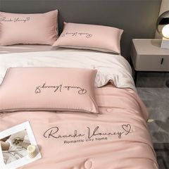 4Pcs Satin Babric | Romantic Love Standard Bedsets Summer Blanket | ID 4PCSROMANLOVE09