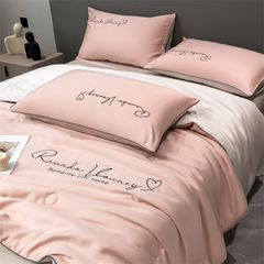 4Pcs Satin Babric | Romantic Love Standard Bedsets Summer Blanket | ID 4PCSROMANLOVE09