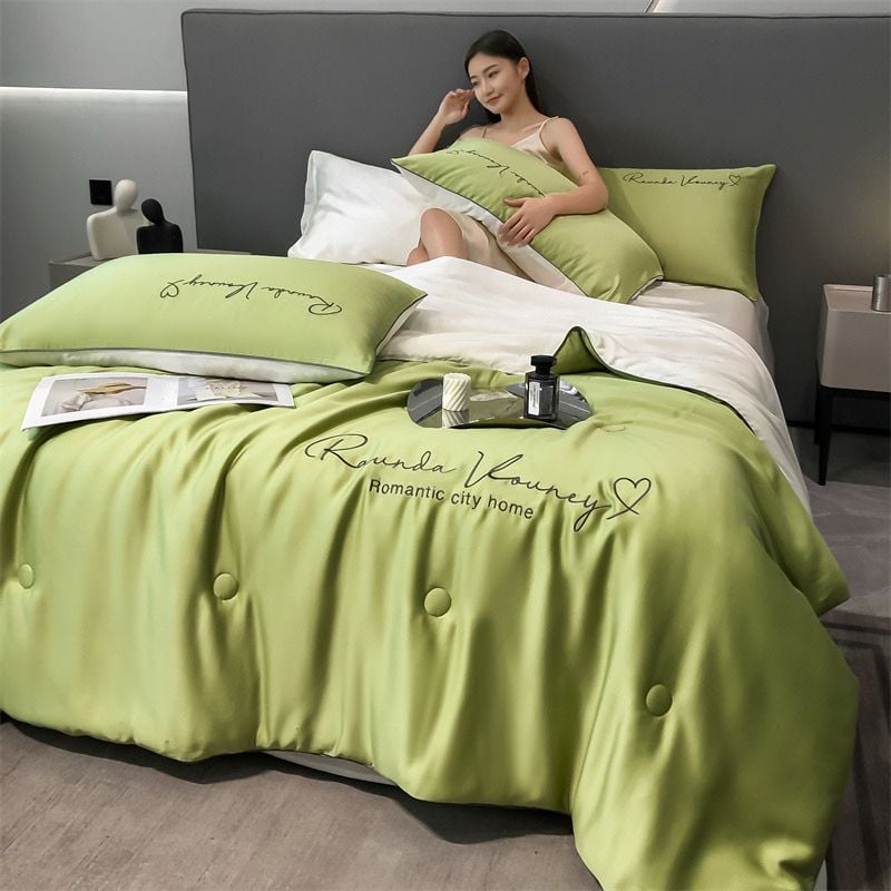 4Pcs Satin Babric | RomanticLove Standard Bedsets Summer Blanket | ID 4PCSSFARBRICROMA010