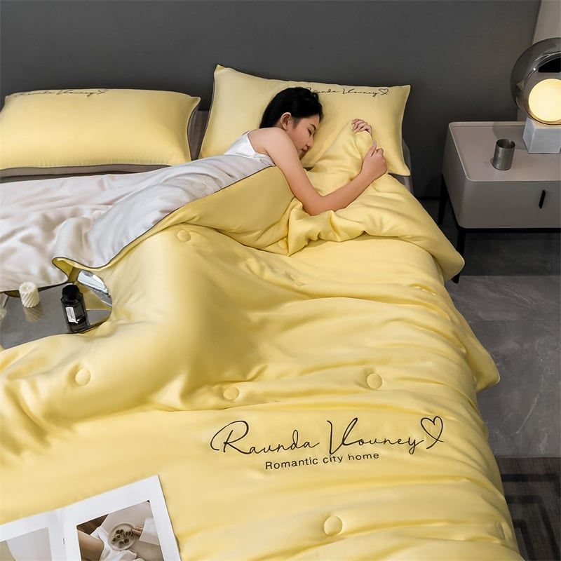 4Pcs Satin Babric | Romantic Love Standard Bedsets Summer Blanket | ID 4PCSROMANLOVE11
