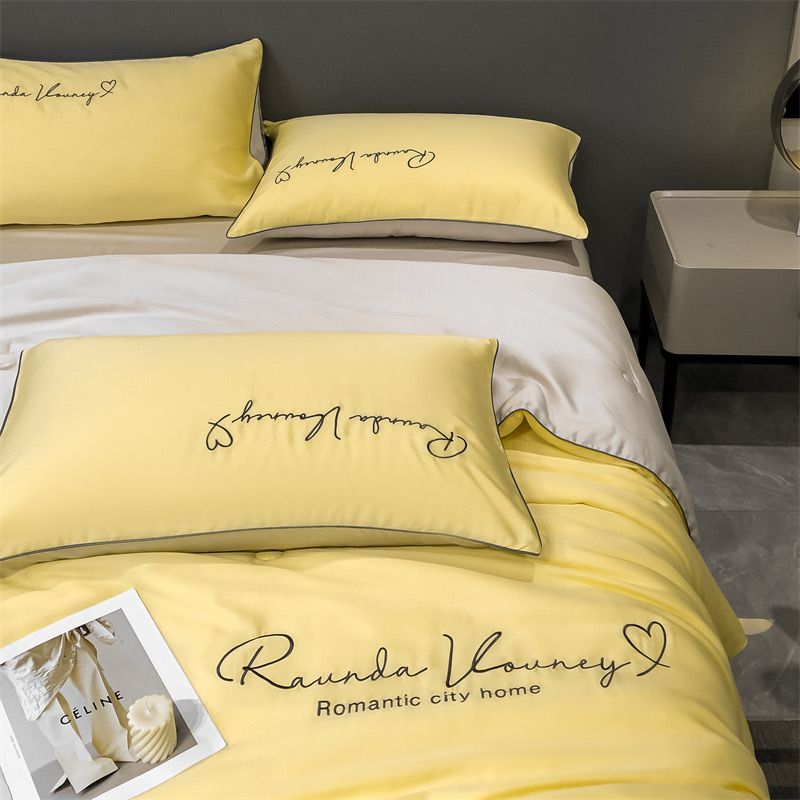 4Pcs Satin Babric | Romantic Love Standard Bedsets Summer Blanket | ID 4PCSROMANLOVE11
